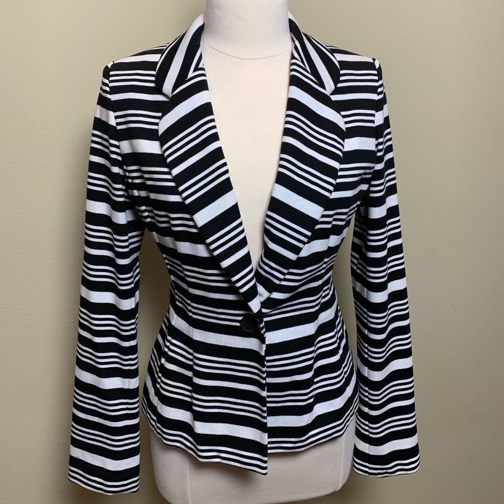 Calvin Klein black and white striped blazer